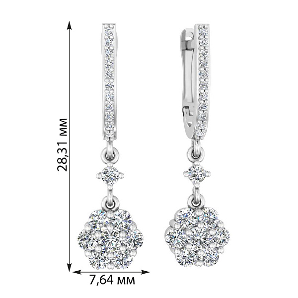 Сережки-підвіски з білого золота з діамантами (арт. С011316105б) – зображення 2