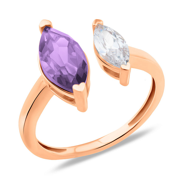 Золотое кольцо с аметистом и фианитом (арт. 1401029Па) – изображение 1