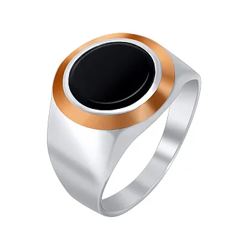 Срібний перстень з оніксом і золотою накладкою (арт. 7206/769о)