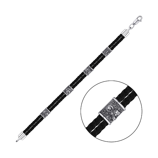 Браслет на шовковій нитці зі срібними вставками (арт. 7309/0740брю) – зображення 1