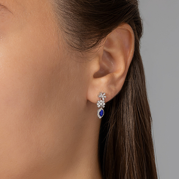 Золотые пусеты с сапфирами и бриллиантами (арт. С341652030бс) – изображение 2