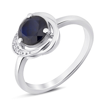 Серебряное кольцо с крупным сапфиром и фианитами (арт. 7501/2178729Спс)
