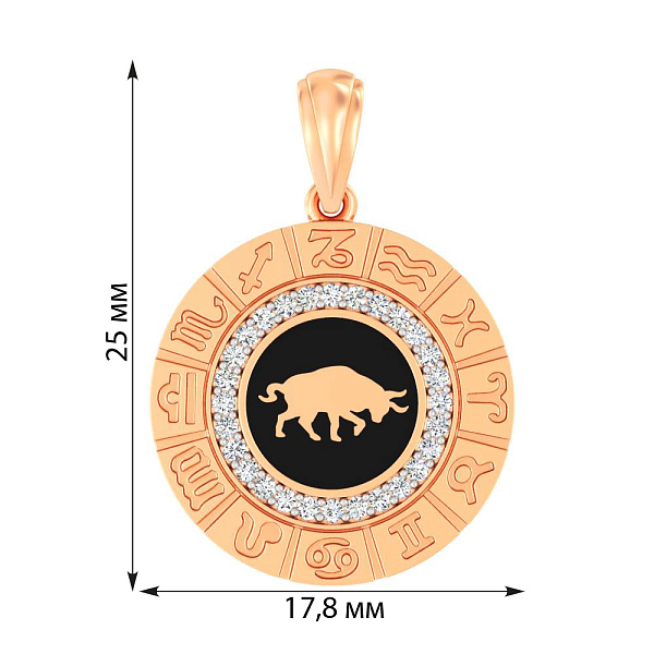 Золотой подвес "Телец" с эмалью и фианитами (арт. 440681ечт) – изображение 5