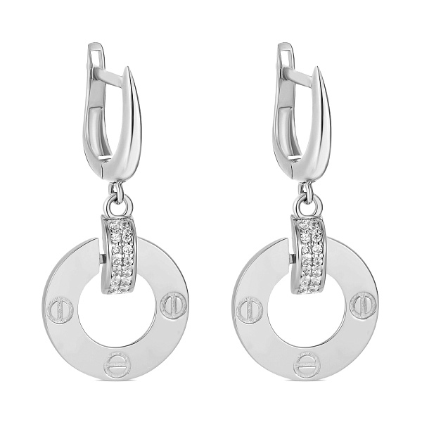 Сережки-подвески из белого золота с фианитами (арт. 107744б) – изображение 1