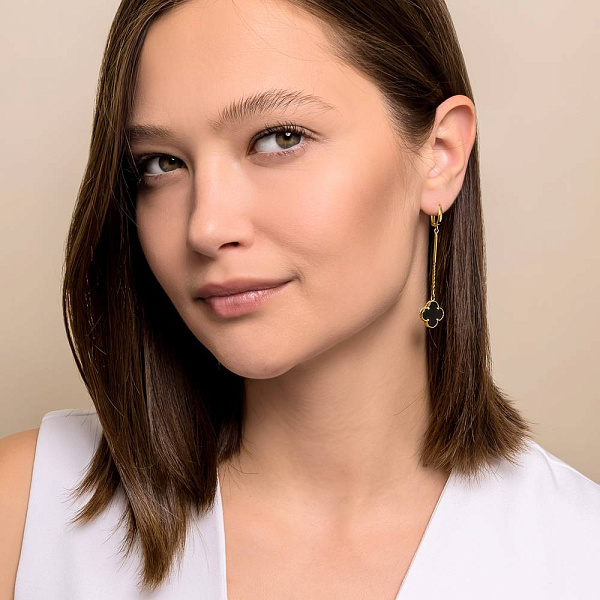 Сережки з жовтого золота з оніксом (арт. 1091252/15жо) – зображення 3