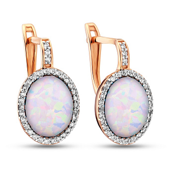 Золотые серьги с опалом и фианитами (арт. 110427ПоБ)