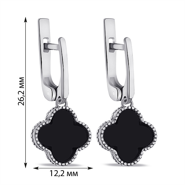 Серебряные серьги Клевер с ониксом (арт. 7502/634/10осп) – изображение 2