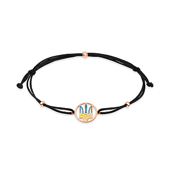 Браслет на шовковій нитці Тризуб з золотою вставкою і з емаллю (арт. 340028чесж)