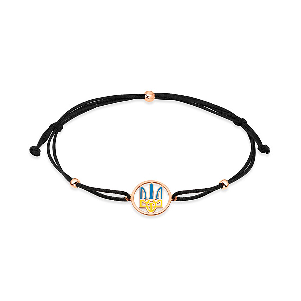 Браслет на шовковій нитці Тризуб з золотою вставкою і з емаллю (арт. 340028чесж) – зображення 1