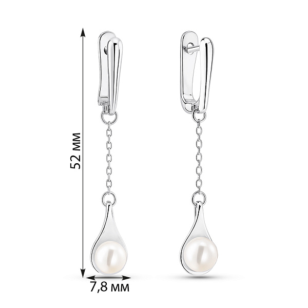 Серьги-подвески из серебра с жемчугом (арт. 7502/2186854жб) – изображение 2