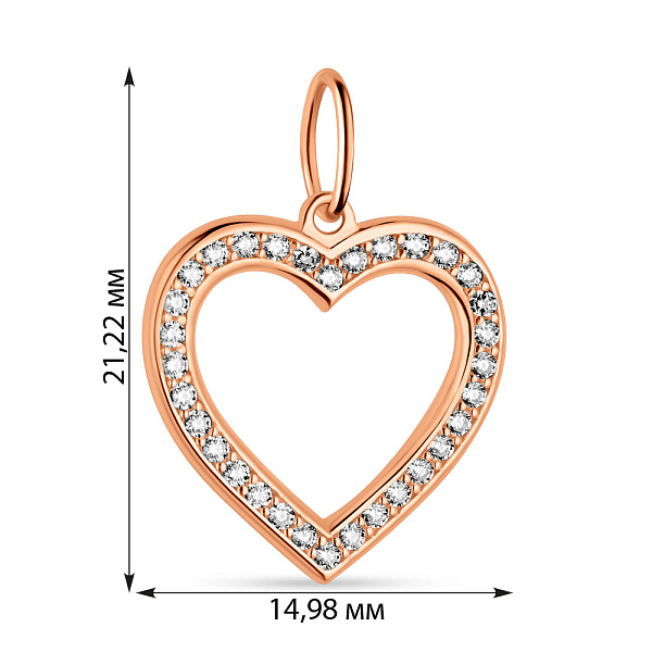 Классический подвес "Сердце" из золота с фианитами (арт. 424474) – изображение 2