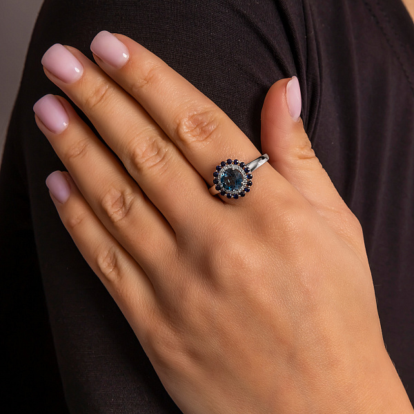 Каблучка золота з діамантами та дорогоцінним камінням (арт. К011143Пблс) – зображення 3