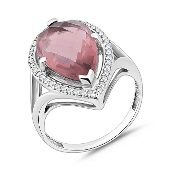 Каблучка з білого золота з кварцом і фіанітами (арт. 140538Пбр)