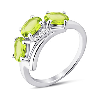 Серебряное кольцо с хризолитом и фианитами (арт. 7501/2193906Хрз)