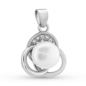 Фото Серебряный кулон с жемчугом и фианитами (арт. 7503/4394жб)