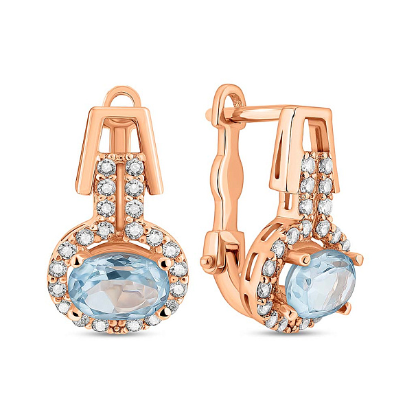 Сережки из красного золота с топазом и фианитами (арт. 101756Пл) – изображение 1