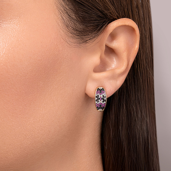 Золоті сережки з різнокольоровими фіанітами (арт. 110211Уб) – зображення 2