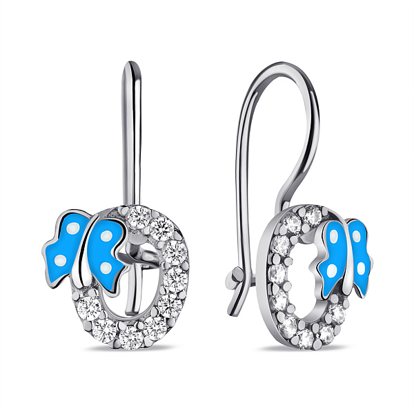 Серебряные детские серьги Бабочка с эмалью и фианитами (арт. 7502/9756егб) – изображение 1