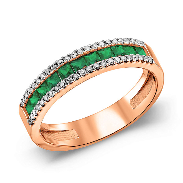 Кольцо из красного золота с изумрудами и бриллиантами (арт. 1190166201и) – изображение 1