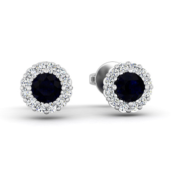 Фото Сережки-пусети з білого золота з сапфіром і діамантами (арт. Т011635бс)