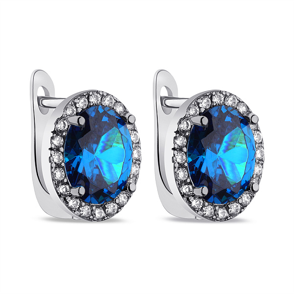 Срібні сережки з синіми і білими фіанітами (арт. 7502/СК2ФЛТ/410) – зображення 1