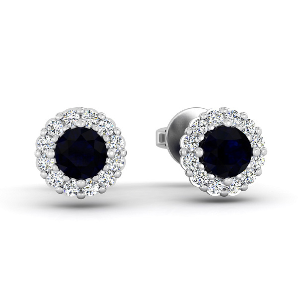 Сережки-пусети з білого золота з сапфіром і діамантами (арт. Т011635бс) – зображення 1