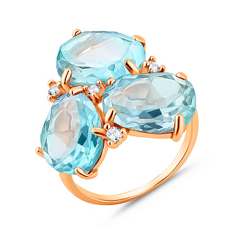 Фото Золота каблучка з кварцом та фіанітами (арт. 153905Пкг)