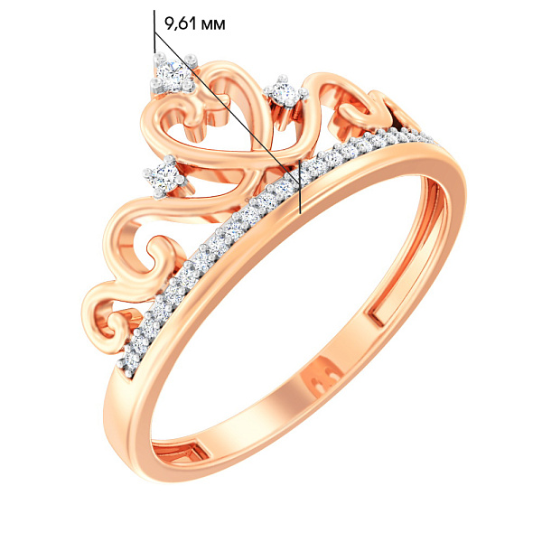 Кольцо Корона из красного золота с фианитами (арт. 140782) – изображение 2