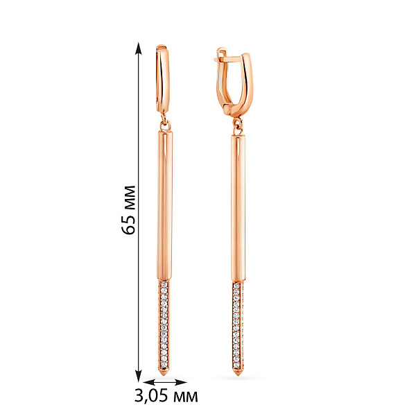 Золоті сережки в червоному кольорі металу з фіанітами (арт. 108121) – зображення 2