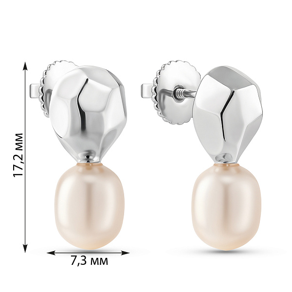Серебряные пусеты с жемчугом (арт. 7518/2186199жб) – изображение 2