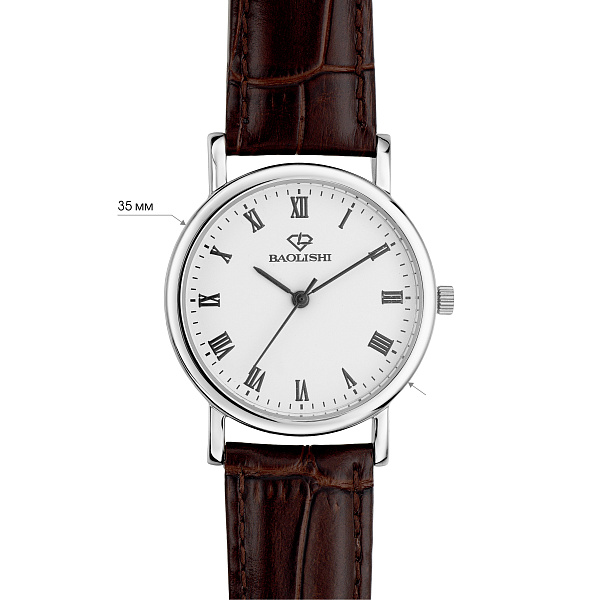 Серебряные  кварцевые часы с кожаным ремешком (арт. 7526/331бкр) – изображение 3