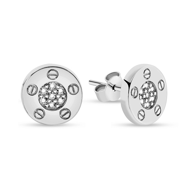 Сережки-пусети з білого золота з розсипом фіанітів (арт. 107315б) – зображення 1