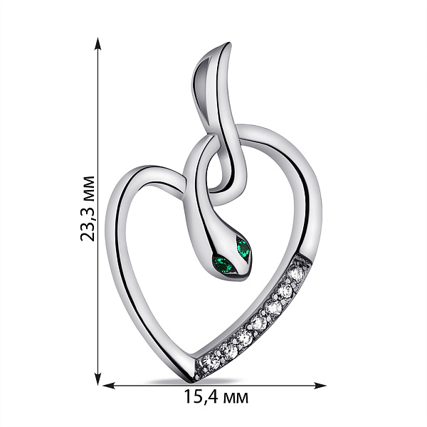 Срібний підвіс Змія з зеленими і білими фіанітами (арт. 7503/П2ФИ/382) – зображення 2