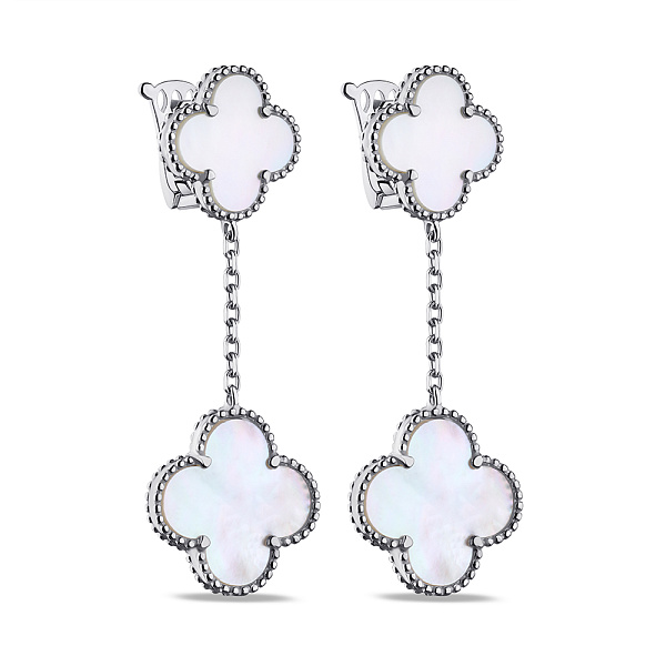 Серебряные серьги Клевер с перламутром (арт. 7502/9239п) – изображение 1