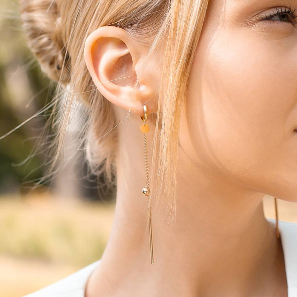 Золоті довгі сережки-підвіски без каміння (арт. 108652) – зображення 3