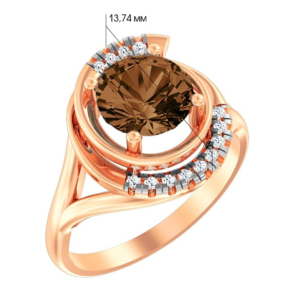 Золотое кольцо с кварцем и фианитами (арт. 142000Пкр) – изображение 2