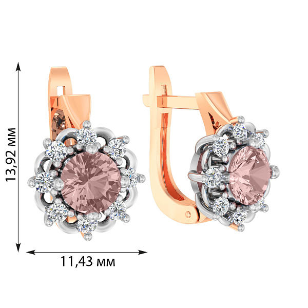 Золоті сережки з кварцом та фіанітами (арт. 111042ПмГ) – зображення 3