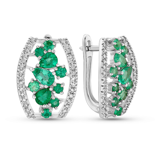 Золотые сережки с изумрудом и бриллиантами (арт. 2191377202и) – изображение 1