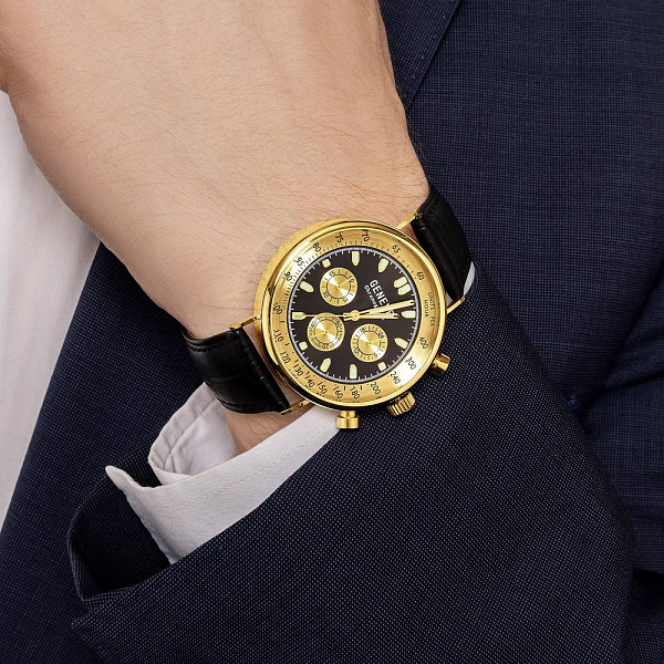 Золотые кварцевые часы с кожаным ремешком (арт. 260240жчч) – изображение 3