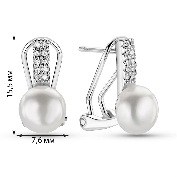Серебряные серьги с жемчугом и фианитами (арт. 7502/10019жб) – изображение 2