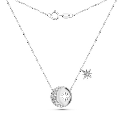 Золотое колье Луна и звезда с бриллиантами  (арт. Ц341649010б)
