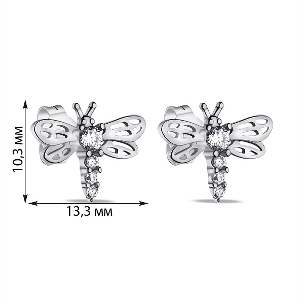 Срібні сережки пусети з фіанітами Бабка (арт. 7518/6902) – зображення 2