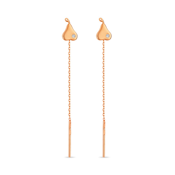 Золотые серьги-цепочки Грушки с фианитом (арт. 107342) – изображение 1