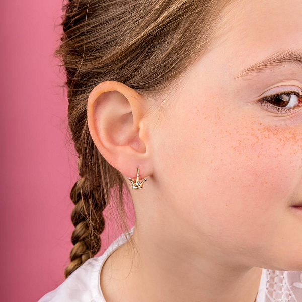 Золоті сережки Корона в червоному кольорі металу (арт. 110818) – зображення 2