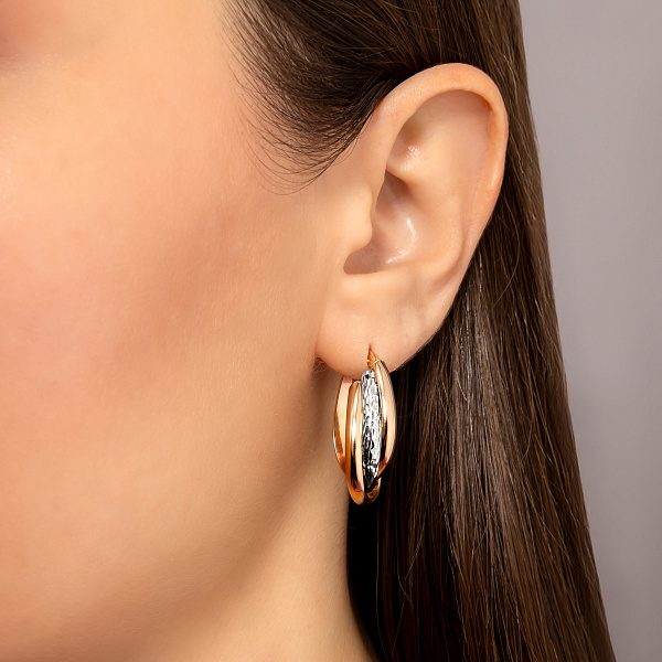 Сережки-кольца из красного и белого золота (арт. 1091827/25кб) – изображение 2