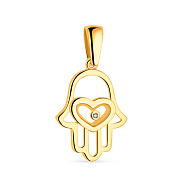 Фото Подвес из желтого золота "Хамса" с одним фианитом (арт. 424444ж)