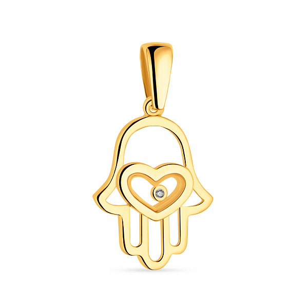 Подвес из желтого золота "Хамса" с одним фианитом (арт. 424444ж) – изображение 1