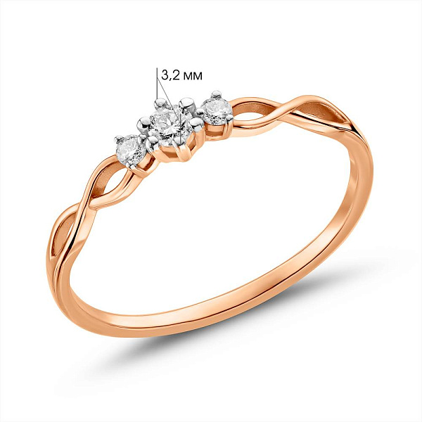 Кольцо из красного золота с тремя бриллиантами (арт. К011351010) – изображение 4