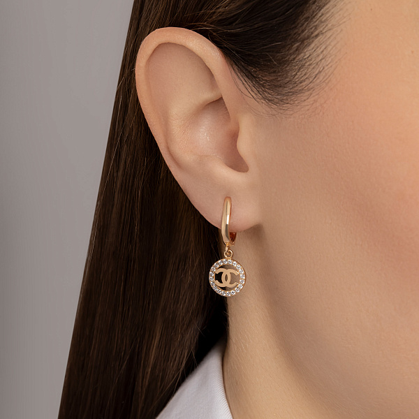 Золоті сережки-підвіски з фіанітами (арт. 1091405) – зображення 2