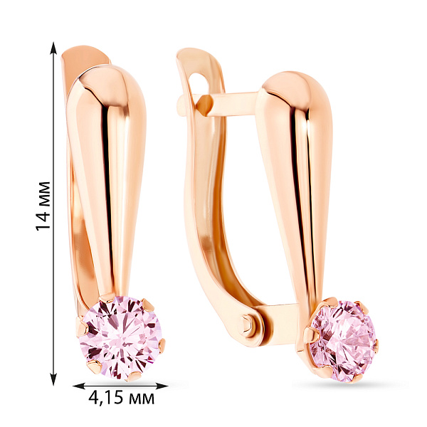 Серьги из красного золота с розовыми фианитами для детей (арт. 107712р) – изображение 2